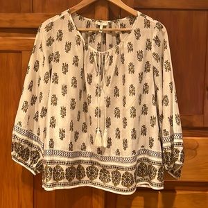 Joie White, Yellow, Taupe, and Black Peasant Blouse